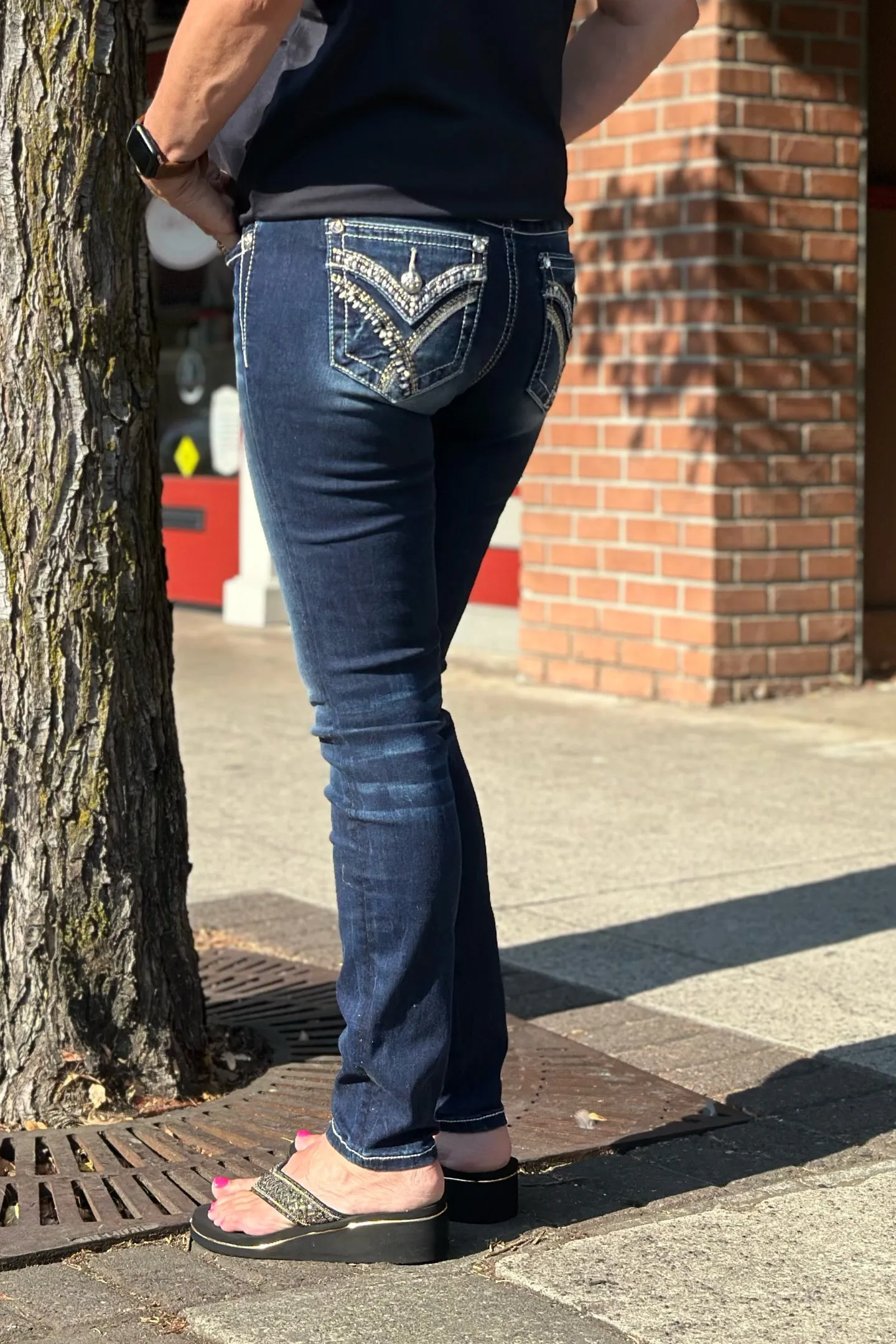 Miss Me Mid Rise "Golden X" Denim Skinny Jean