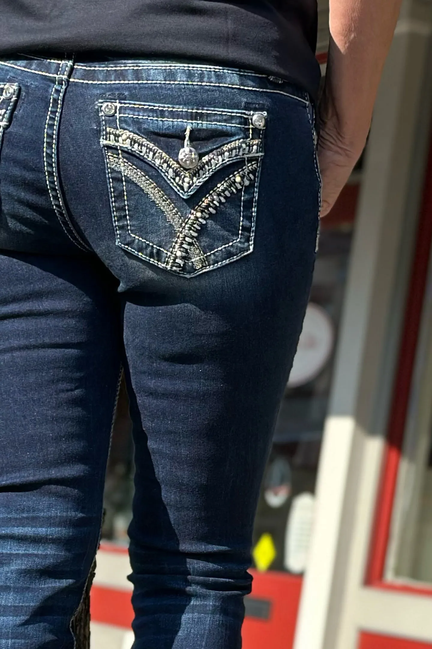 Miss Me Mid Rise "Golden X" Denim Skinny Jean