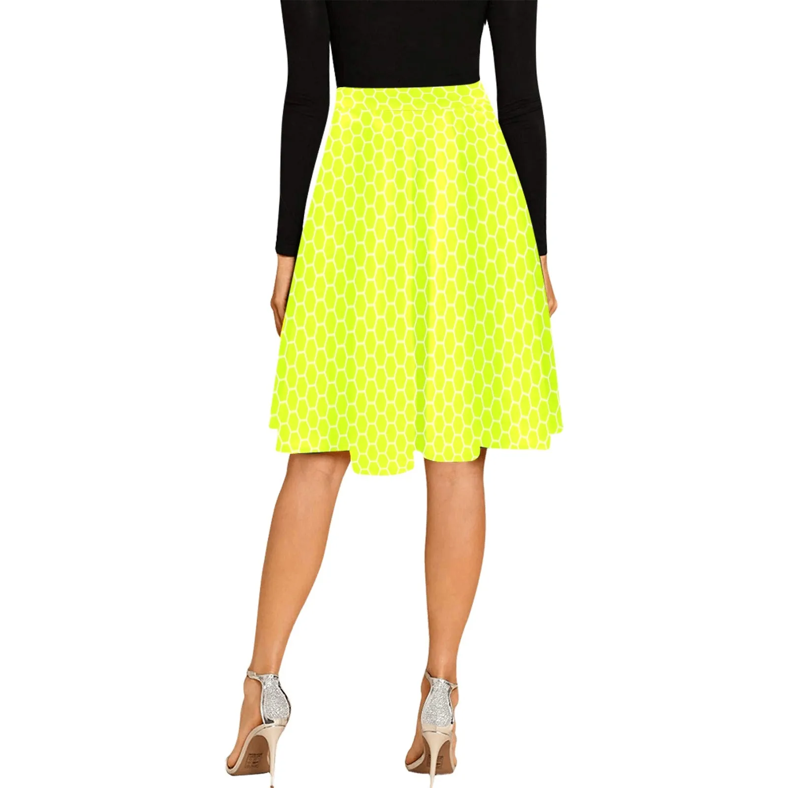 neon green hex print 5 Melete Pleated Midi Skirt (Model D15)