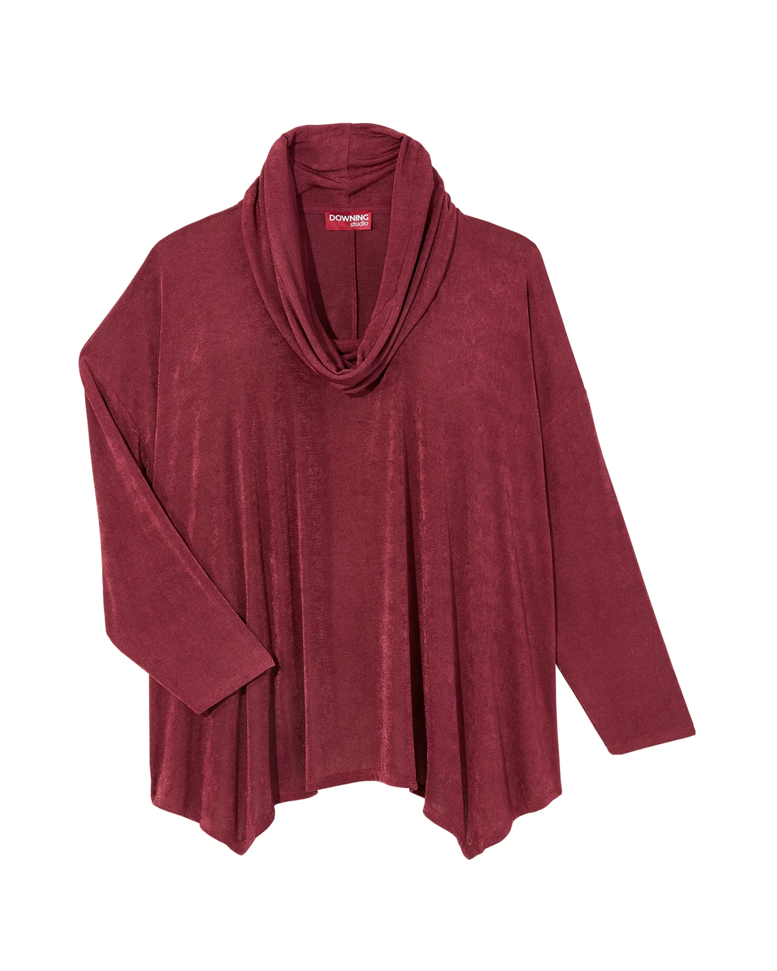 Noelle Long Sleeve Cowl Neck Slinky Tee | Burgundy