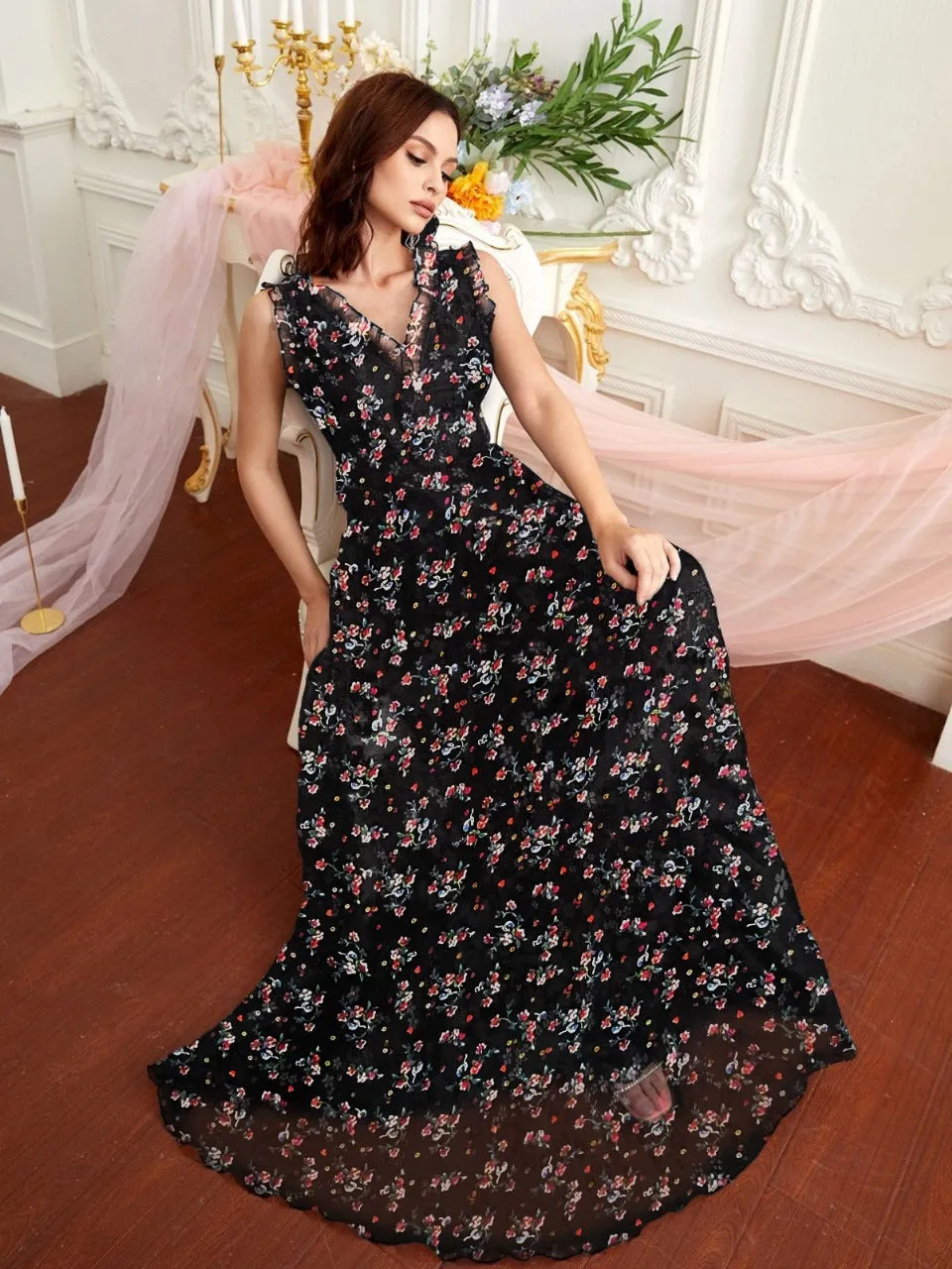 Parien Floral Frill Trim Dress Limited Edition( CLEARANCE SALE