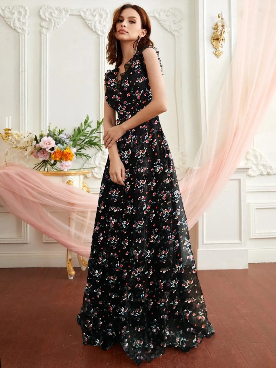 Parien Floral Frill Trim Dress Limited Edition( CLEARANCE SALE