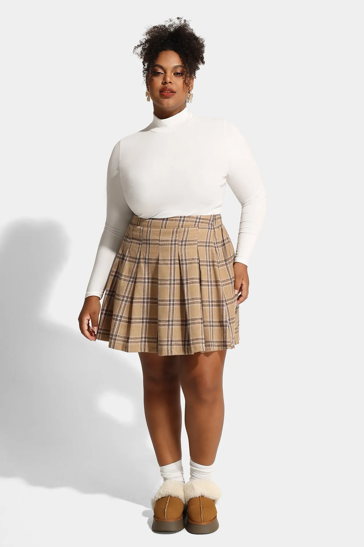 Plaid Elastic Waist Pleated Mini Skirt