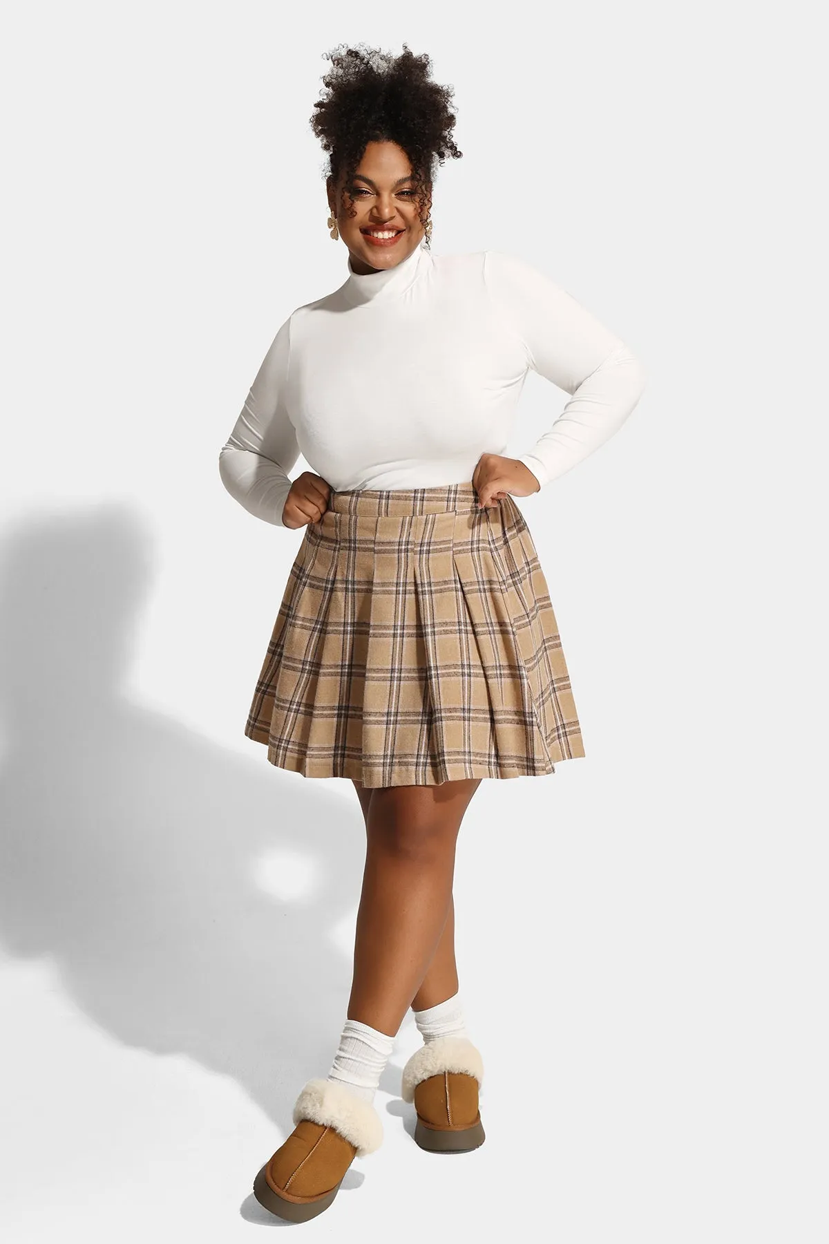 Plaid Elastic Waist Pleated Mini Skirt