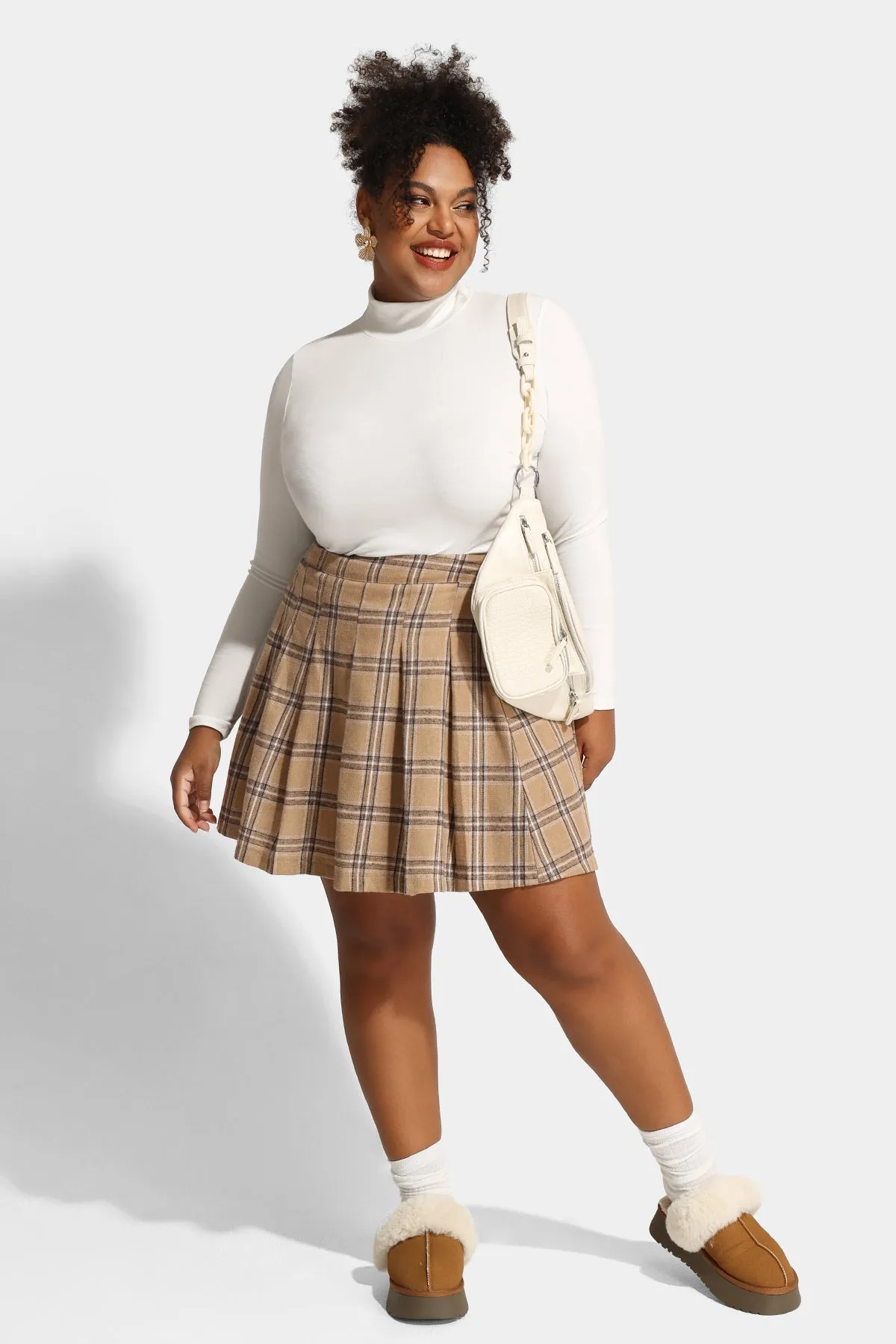Plaid Elastic Waist Pleated Mini Skirt