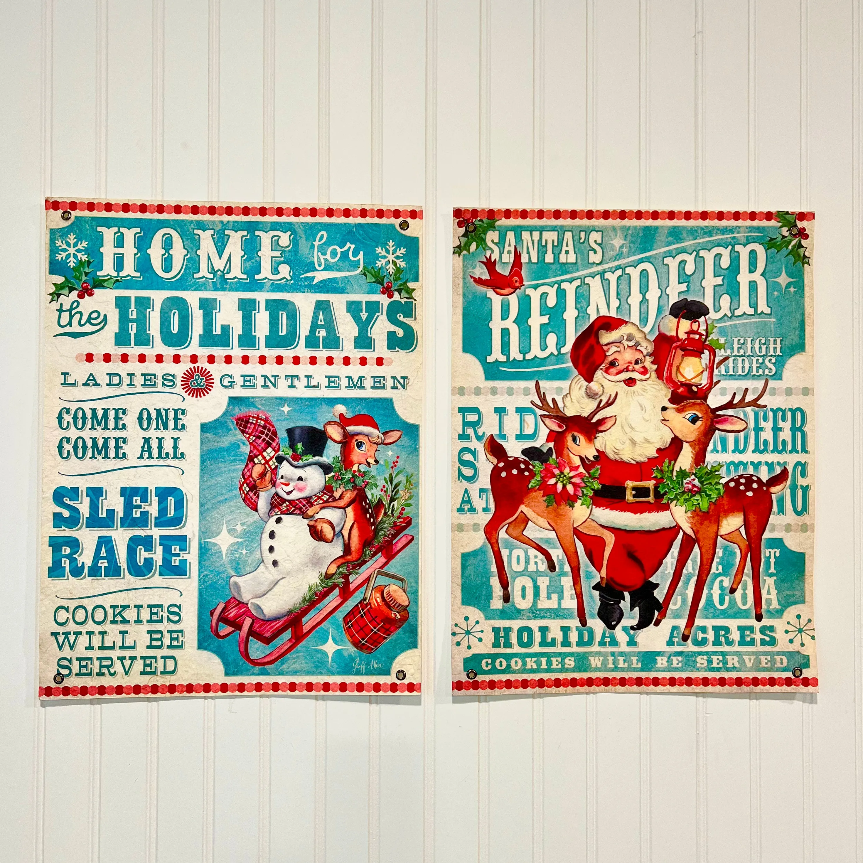 Retro Christmas 18" Poster Set of 2