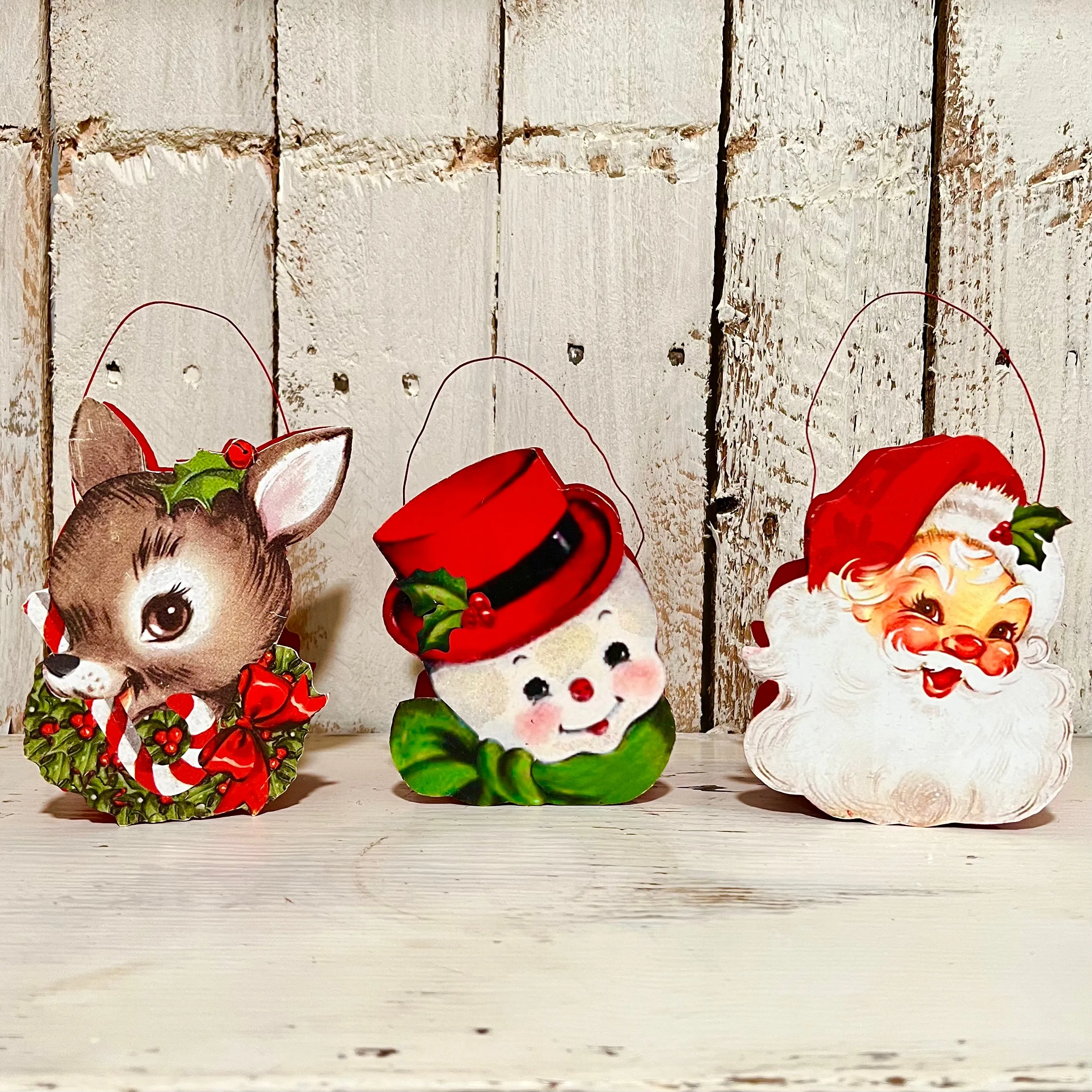 Retro Christmas Tin Bucket Ornaments- 3 Options