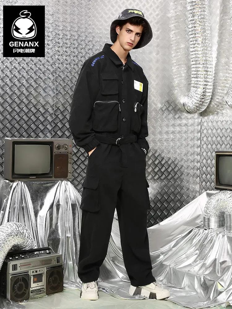 Safari Style Embroidery Patchwork Corduroy Jumpsuit