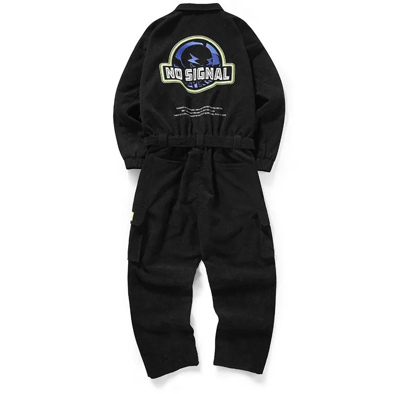 Safari Style Embroidery Patchwork Corduroy Jumpsuit