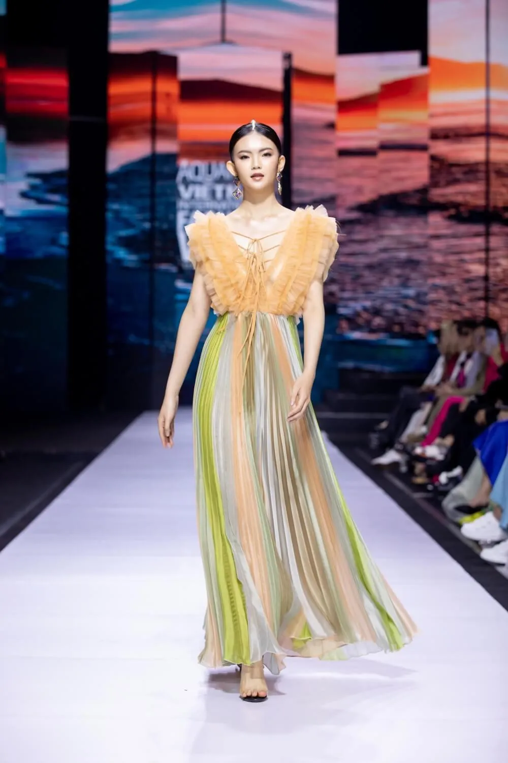 Silvestre Pleated V-Neck Organza Maxi Dress