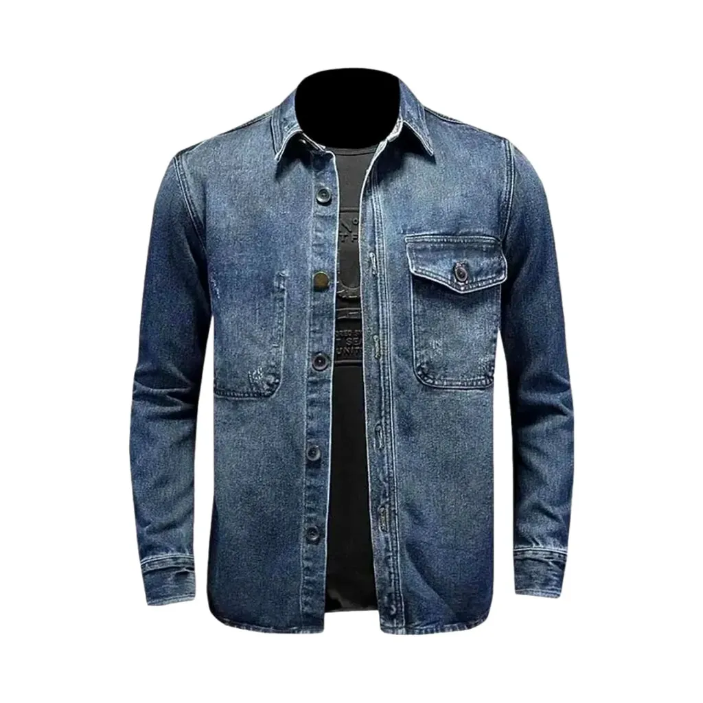 Stonewashed vintage style men's denim shirt