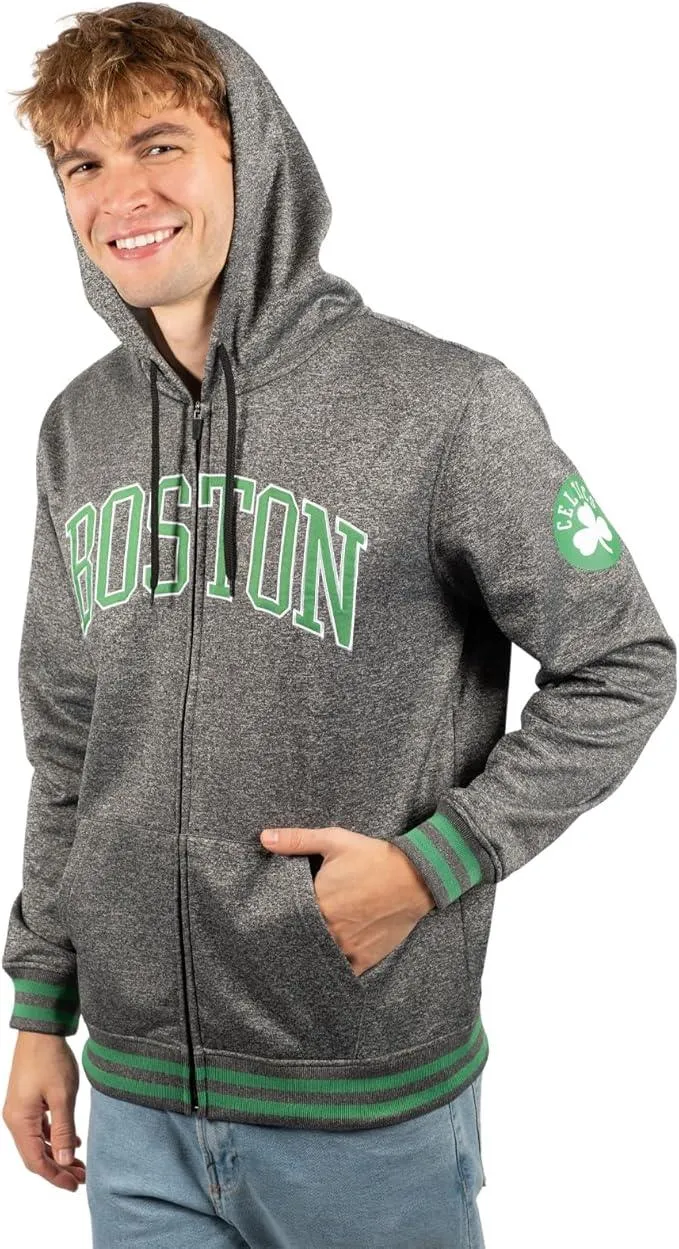 Ultra Game NBA Official Men’s MVP Super Soft Full Zip Hoodie Sweatshirt - Unisex, Boston Celtics, Heather Charcoal|Boston Celtics