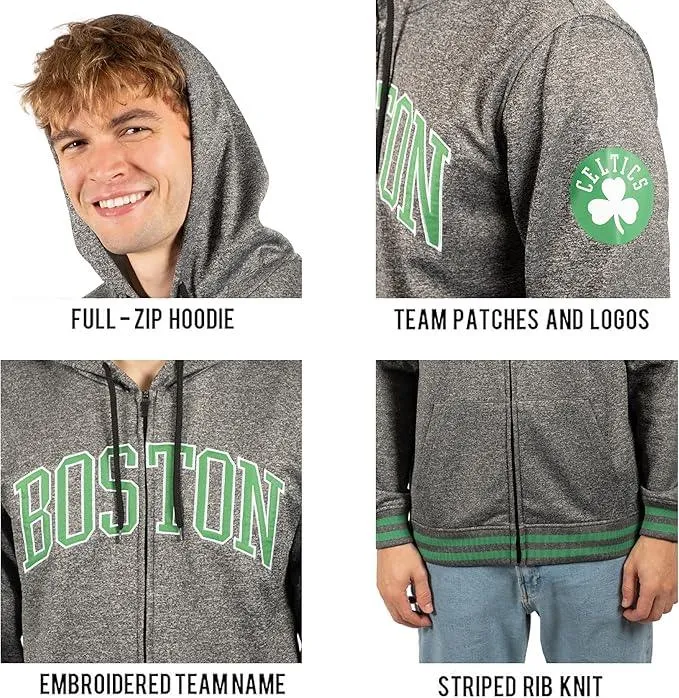 Ultra Game NBA Official Men’s MVP Super Soft Full Zip Hoodie Sweatshirt - Unisex, Boston Celtics, Heather Charcoal|Boston Celtics