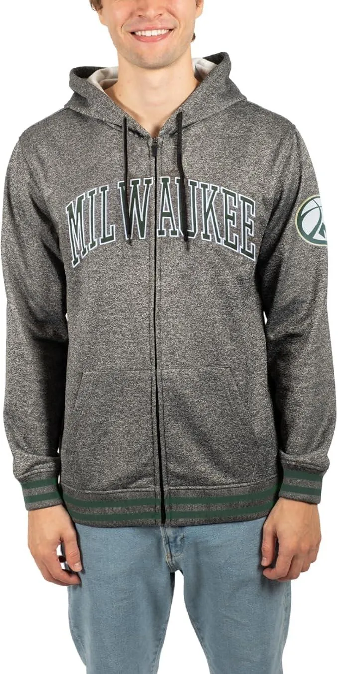 Ultra Game NBA Official Men’s MVP Super Soft Full Zip Hoodie Sweatshirt - Unisex, Milwaukee Bucks, Heather Charcoal|Milwaukee Bucks
