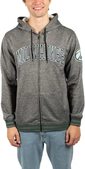 Ultra Game NBA Official Men’s MVP Super Soft Full Zip Hoodie Sweatshirt - Unisex, Milwaukee Bucks, Heather Charcoal|Milwaukee Bucks