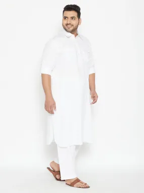 Vastramay Men's White Cotton Pathani Set