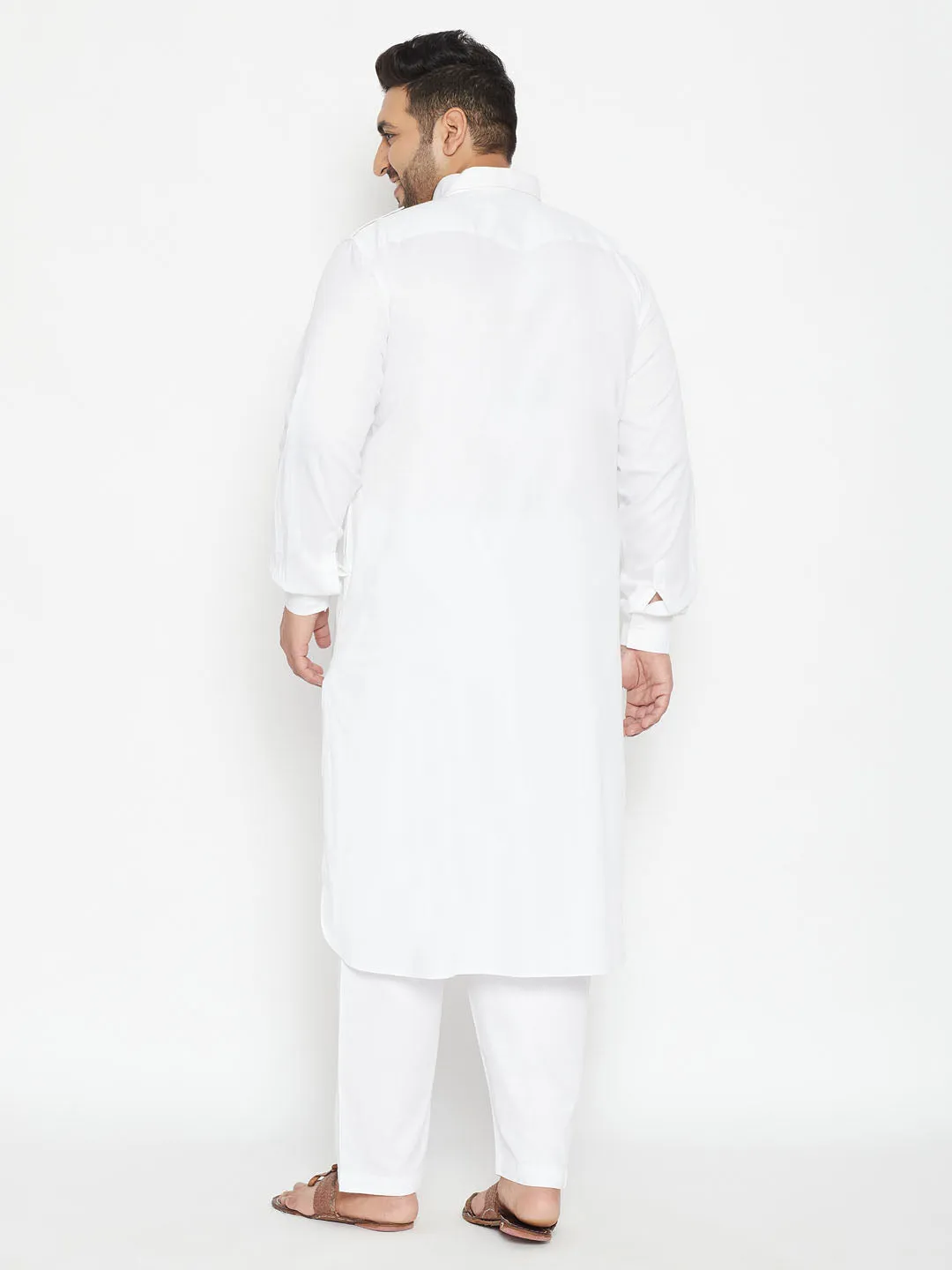 Vastramay Men's White Cotton Pathani Set