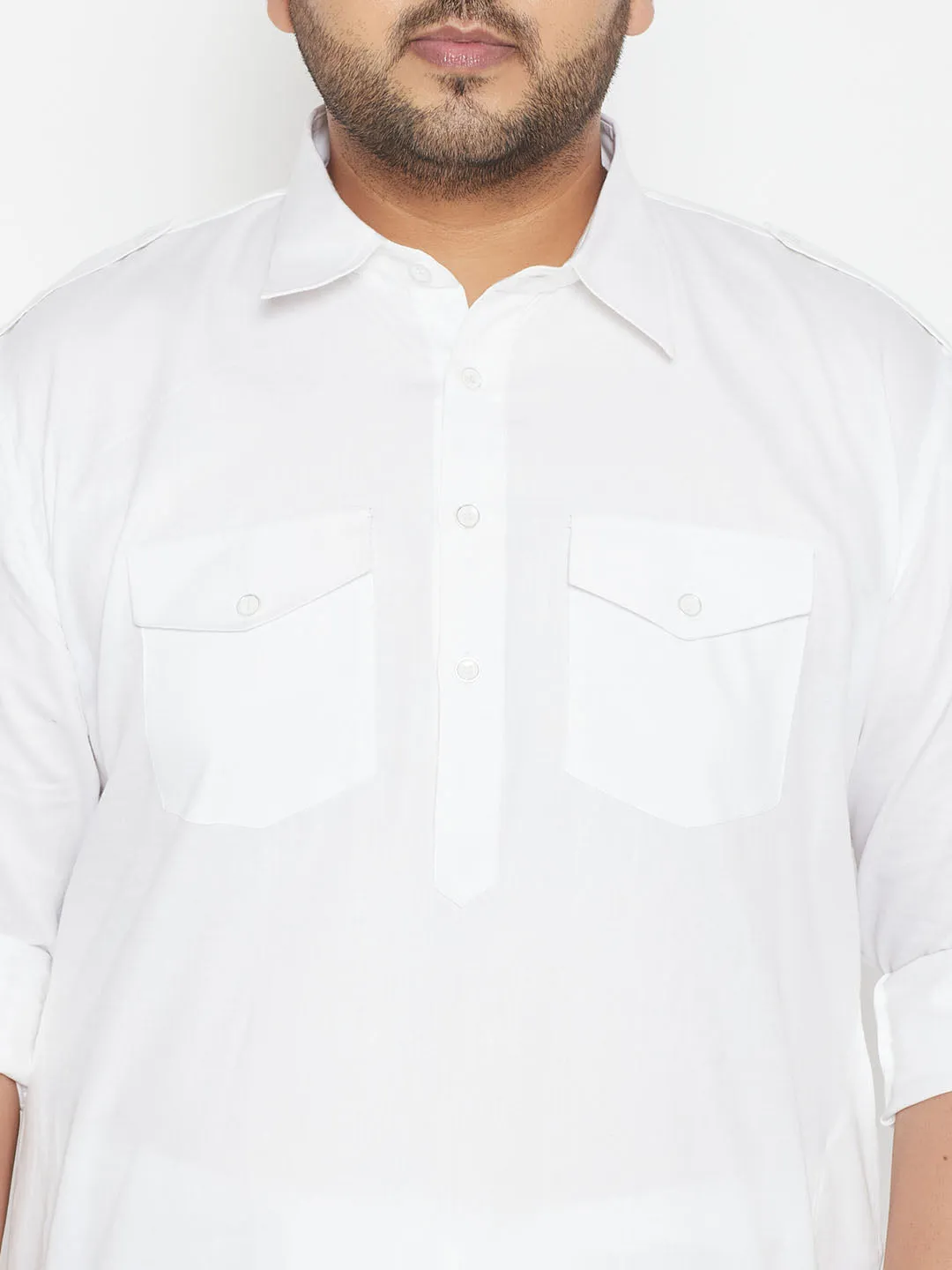 Vastramay Men's White Cotton Pathani Set
