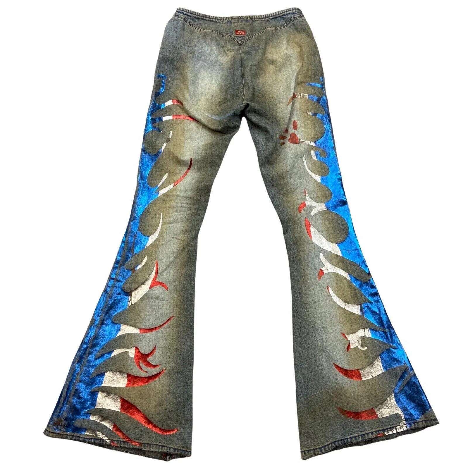 Vintage 90s 00s Y2K Blue Red Miss Sixty Denim Flares Low-Rise Jeans 26" 8