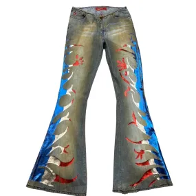 Vintage 90s 00s Y2K Blue Red Miss Sixty Denim Flares Low-Rise Jeans 26" 8