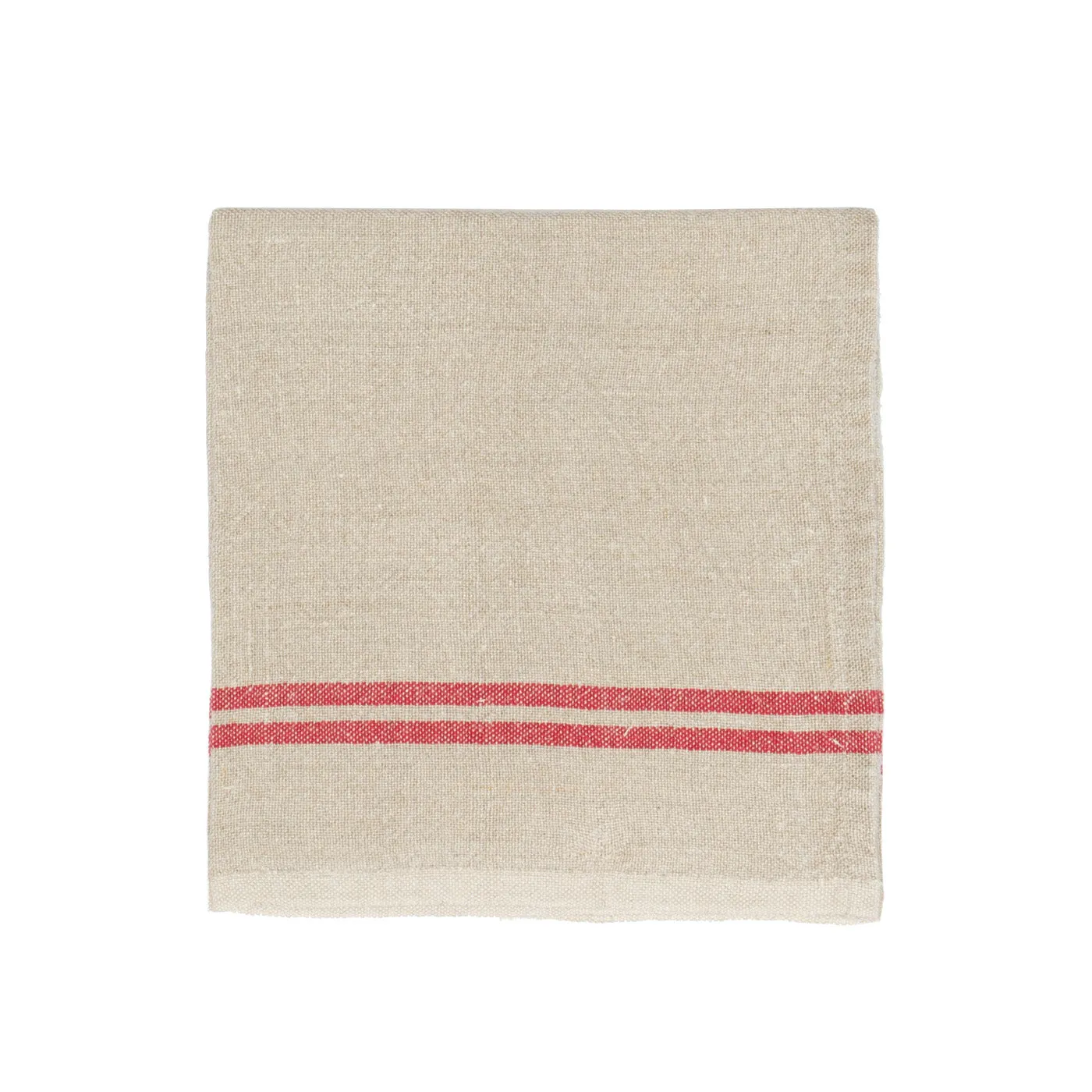 Vintage Linen Napkins Natural & Red, Set of 4