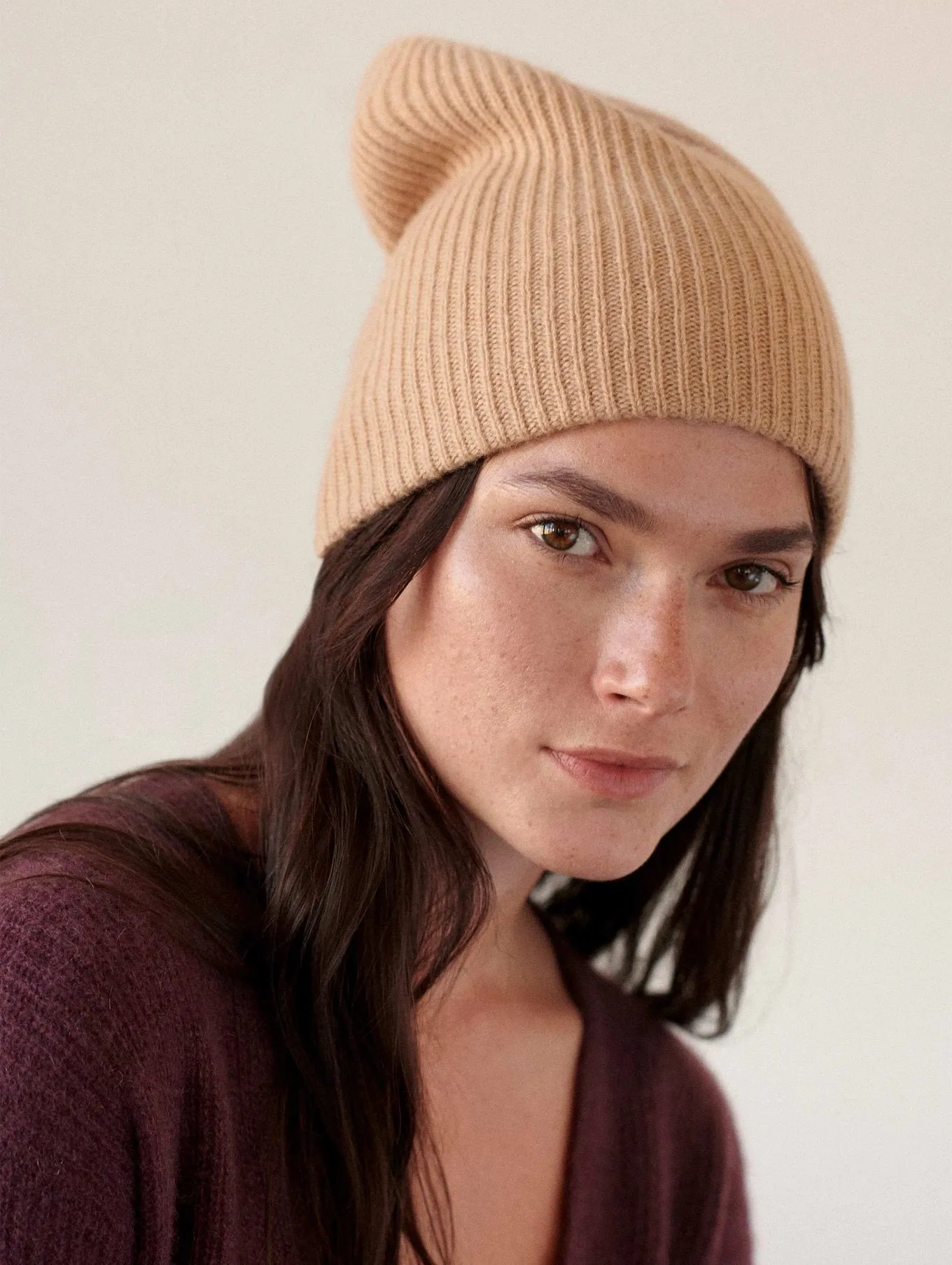 White   Warren - Plush Rib Beanie in Caramel