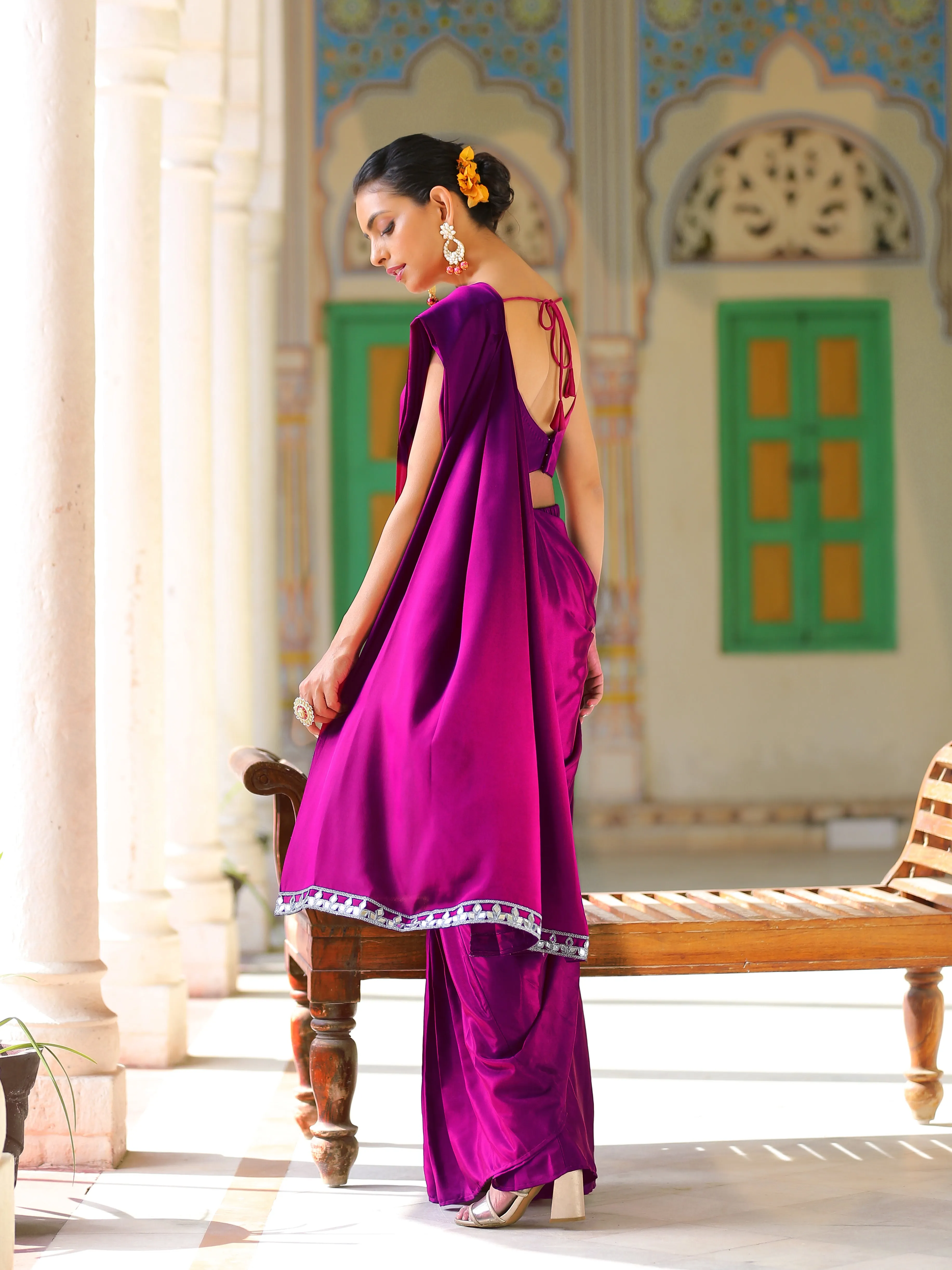Wisteria Purple Pre-Draped Saree with Pocket