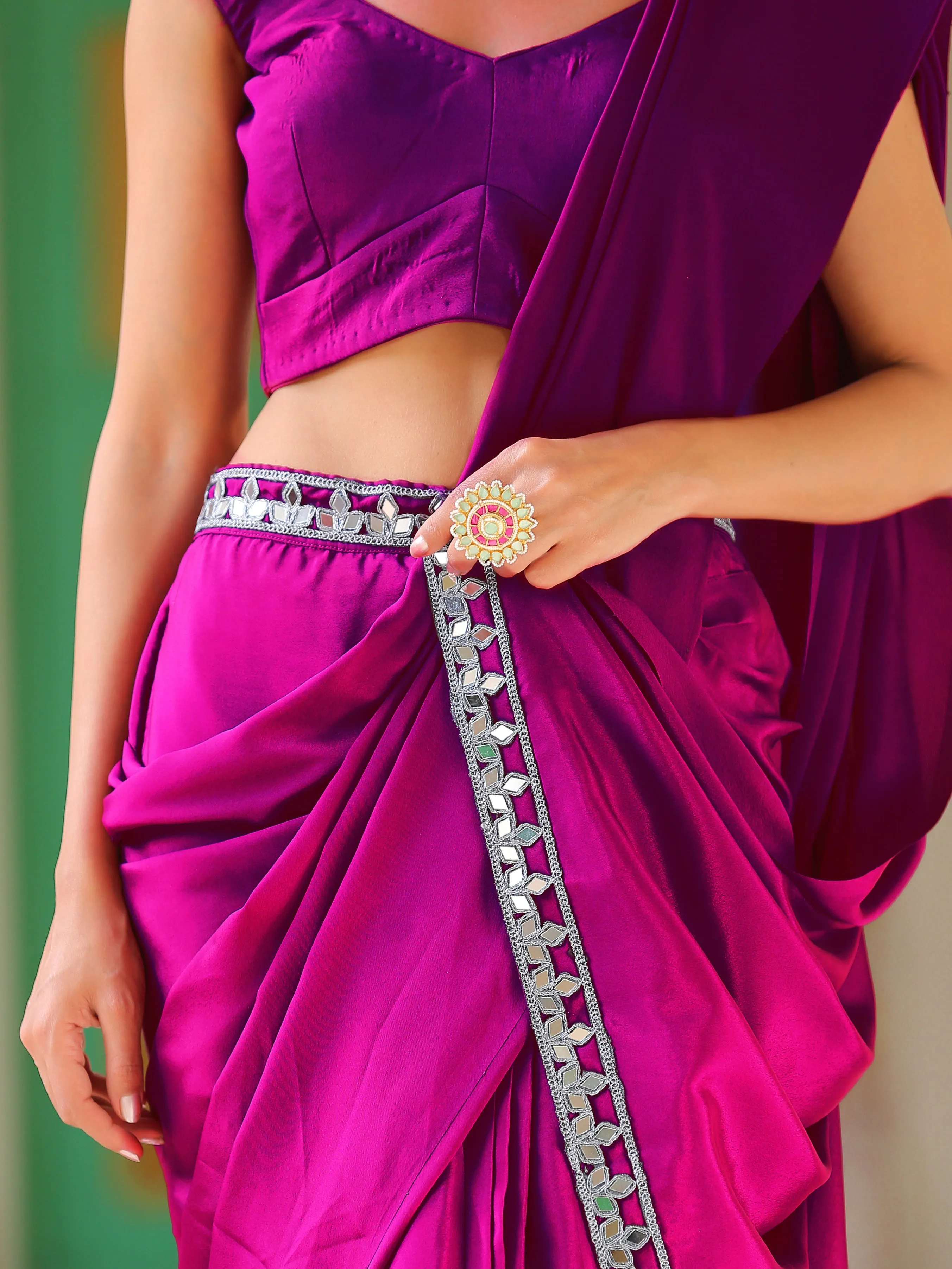 Wisteria Purple Pre-Draped Saree with Pocket