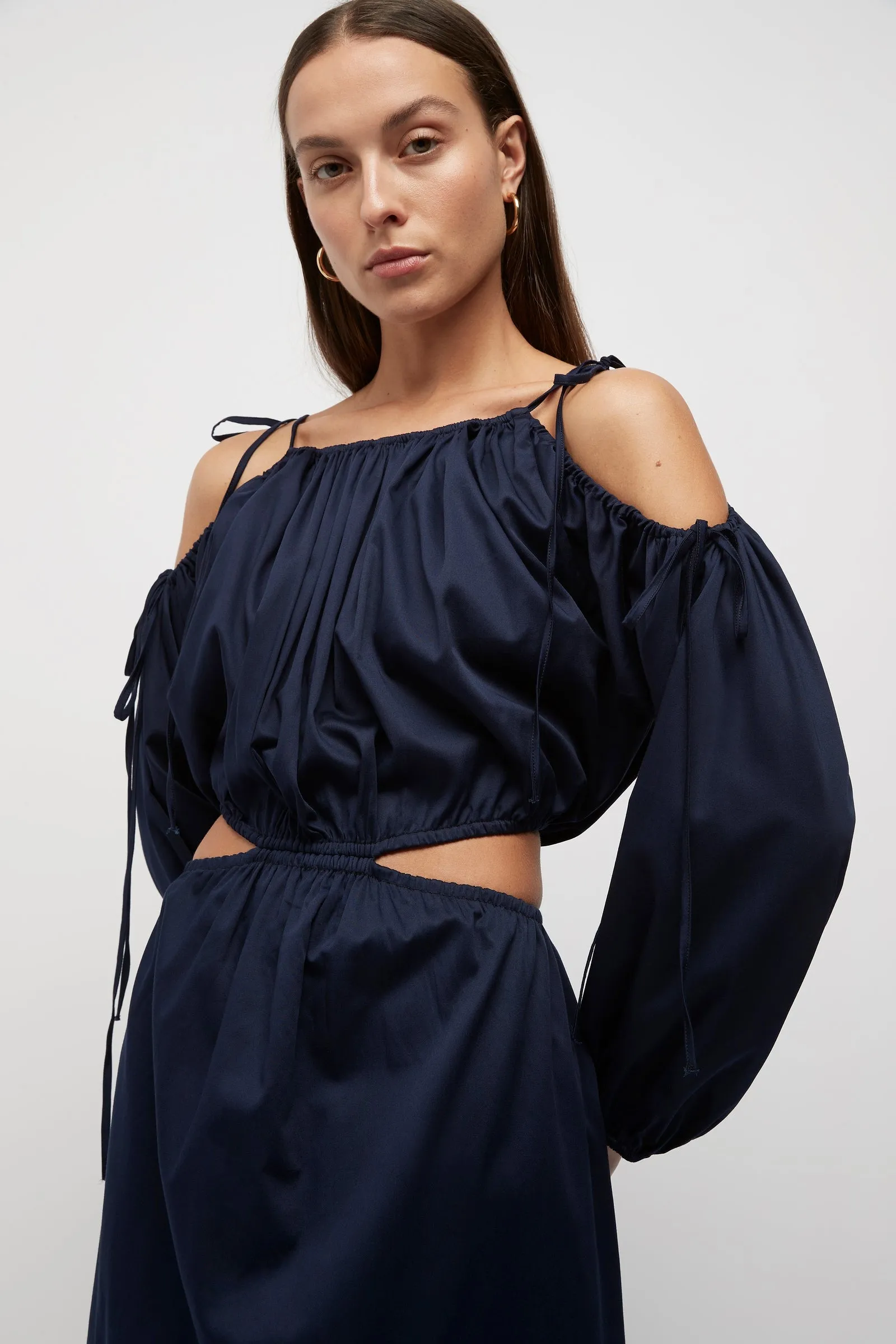 Yolanda Tie Cut Out Dress in Navy