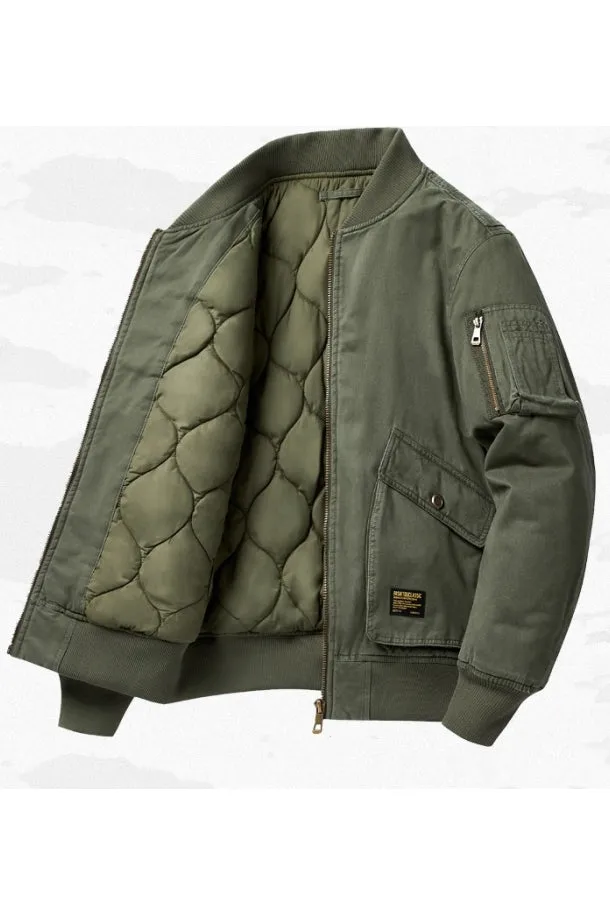 Zippered Sleeve Classic Bomber Jacket