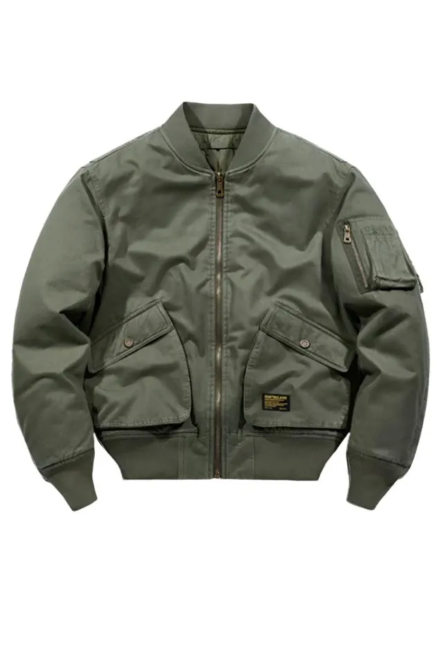 Zippered Sleeve Classic Bomber Jacket