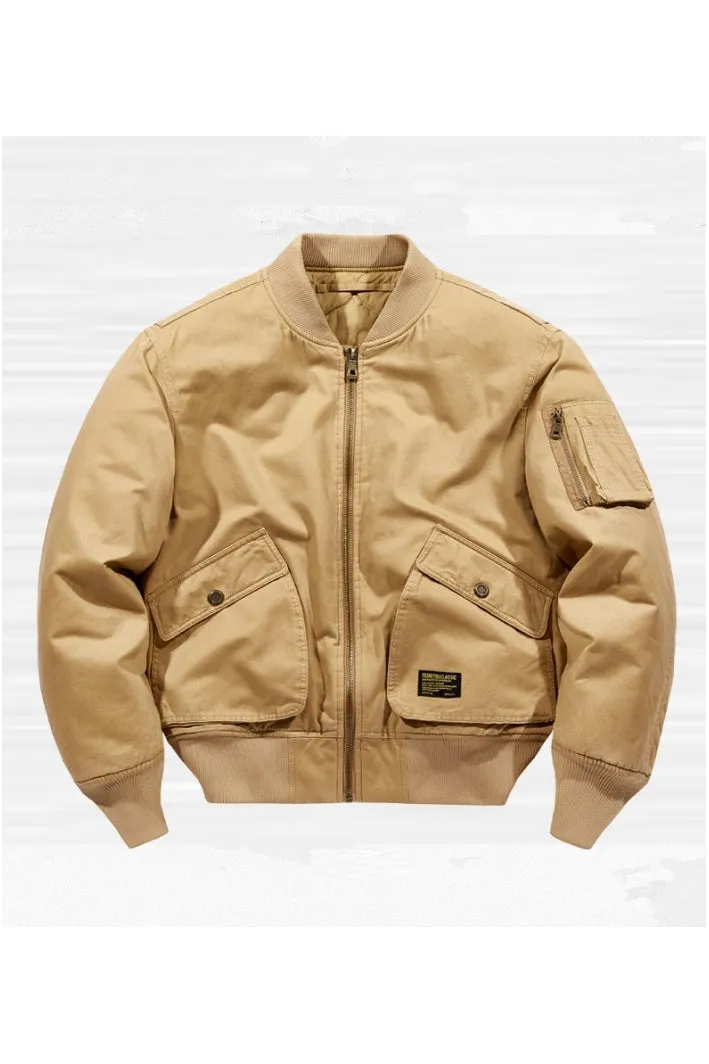 Zippered Sleeve Classic Bomber Jacket