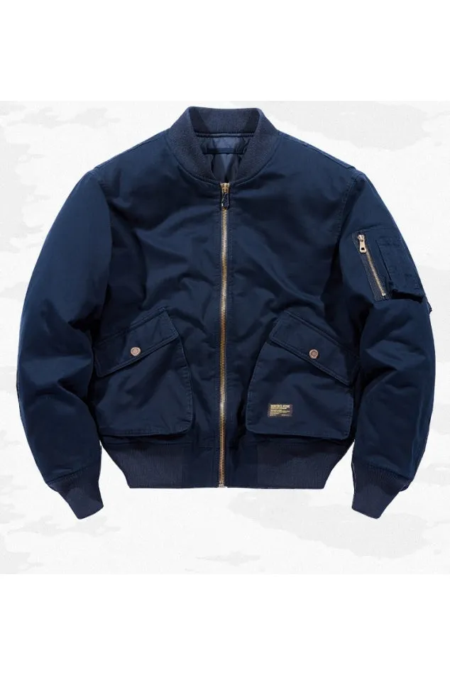 Zippered Sleeve Classic Bomber Jacket